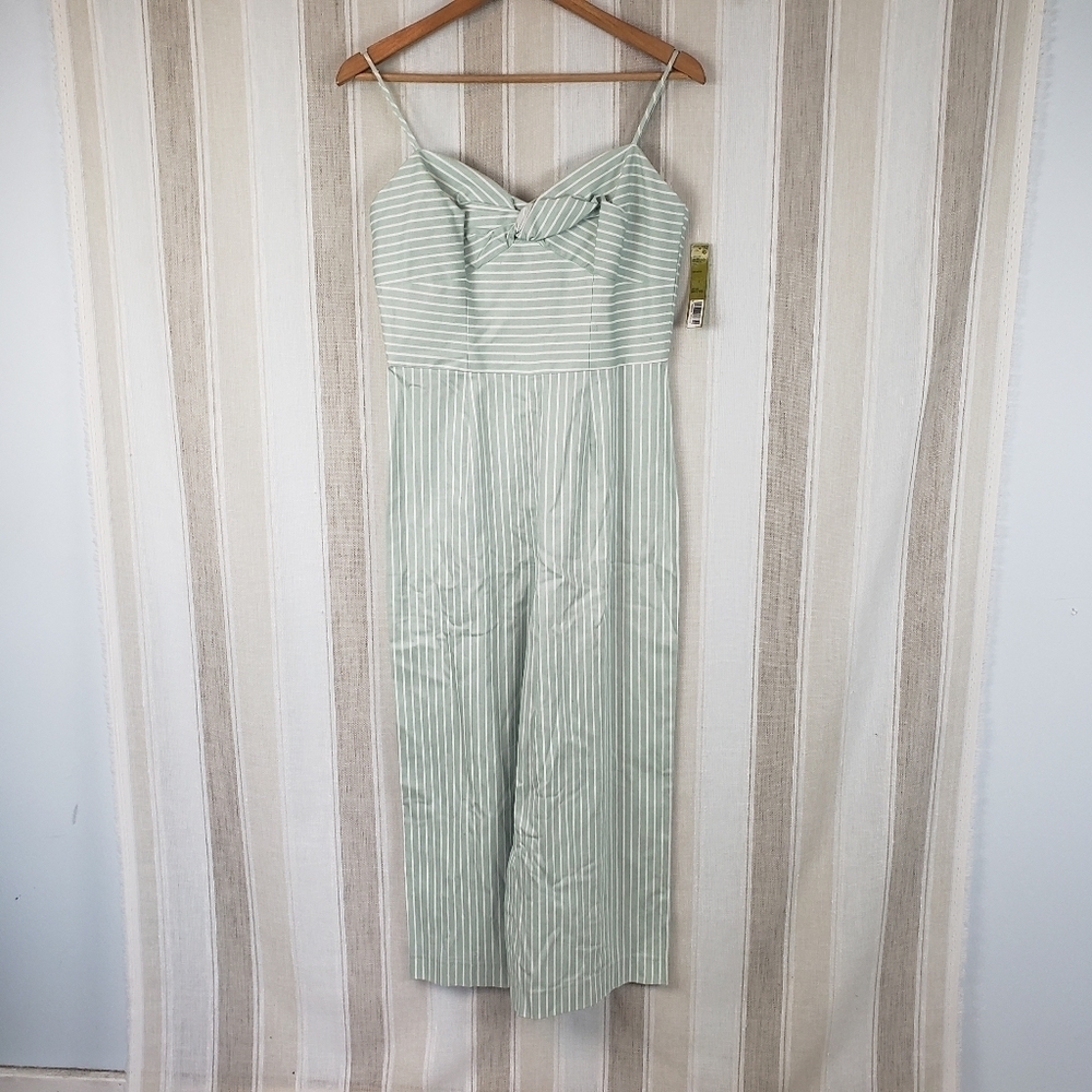 NEW Gianni Bini Pinstriped Wide Leg Cropped Jumpsuit Mint Green Size 6